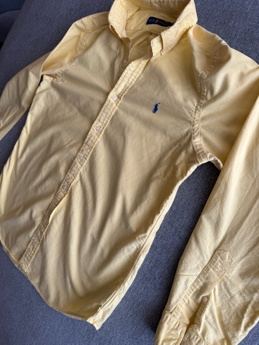 Ralph Lauren Yellow Button-Down Oxford Shirt with Navy logo- size M